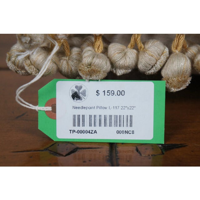 Mid 20th Century Down Filled Floral Crossed Roses Needlepoint Tassel Lumbar Throw Pillow For Sale - Image 10 of 10