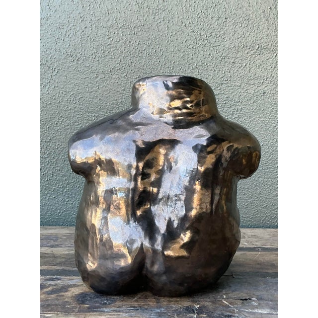 Bronze Vintage Boho Metallic Glazed Ceramic Torso Vase For Sale - Image 8 of 8