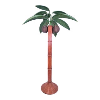 1970s Mario Lopez Torres Rattan Wicker Palm Tree Floor Lamp For Sale