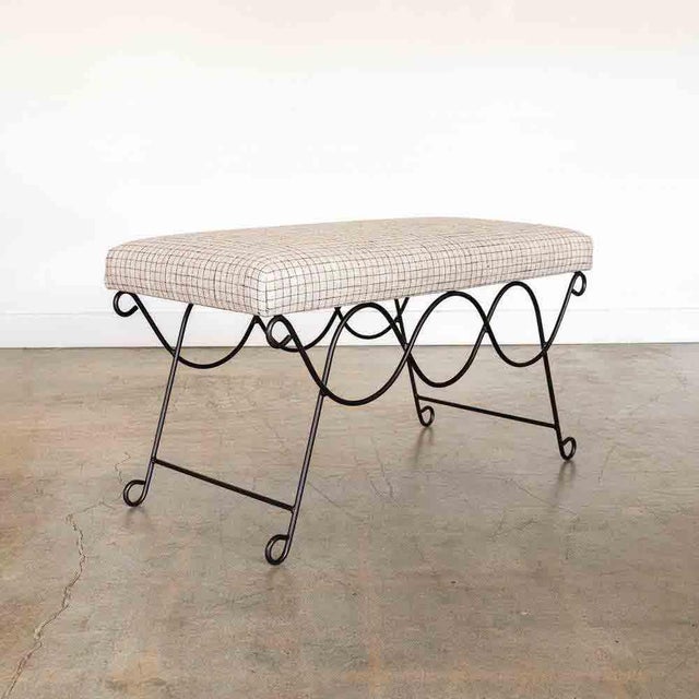 Panoplie Iron Double Loop Bench, Linen Check For Sale - Image 4 of 7