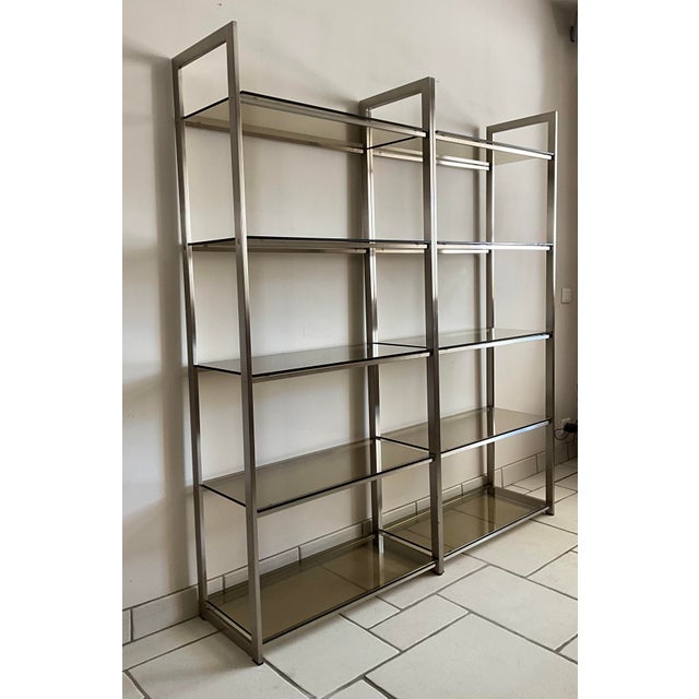 French Anodized Metal and Smoked Glass Shelving Units from Artelano, 1970s, Set of 2 For Sale - Image 6 of 11