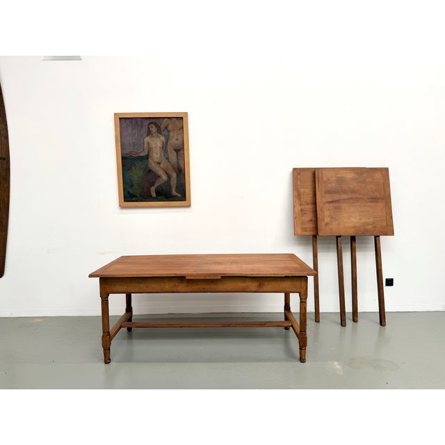 Large Extendable Farmhouse Table in Cherry Wood, 1890s For Sale - Image 5 of 18