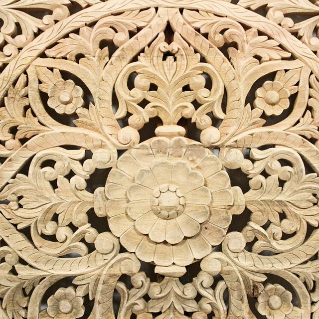 Indian Natural Square Teak Carved Panel For Sale - Image 3 of 4