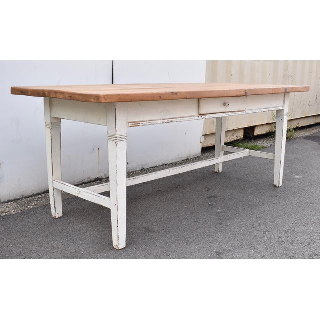 1910s Pine Stretcher Base Farmhouse Table, Circa 1910 For Sale - Image 5 of 12