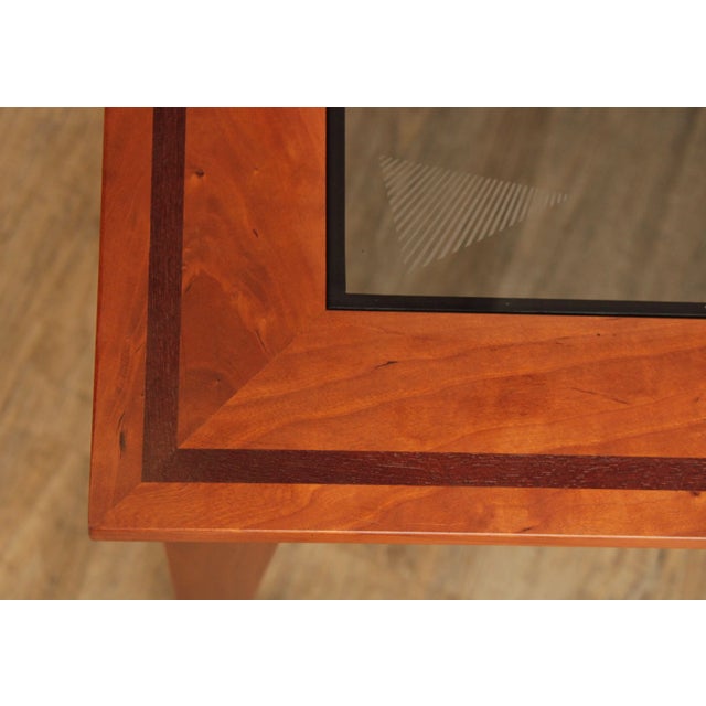 Brown Studio Crafted Solid Cherry Square Glass Top Side Table For Sale - Image 8 of 13
