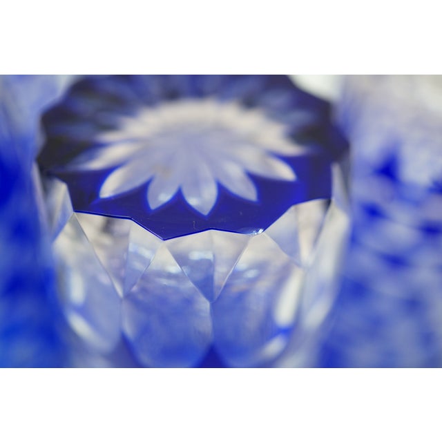 Late 20th Century Bohemian Blue Cut to Clear Crystal Polka Dot Shot Glasses Tumblers - Set of 5 For Sale - Image 6 of 11