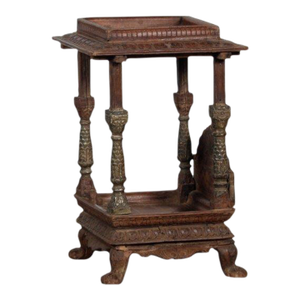 Antique Indian Teakwood and Brass Mandir or Temple