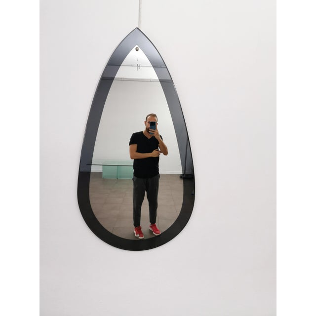 Mid-Century Modern Itailan Wall Drop Mirror with Gray Mirrored Glass, 1970s For Sale - Image 3 of 9