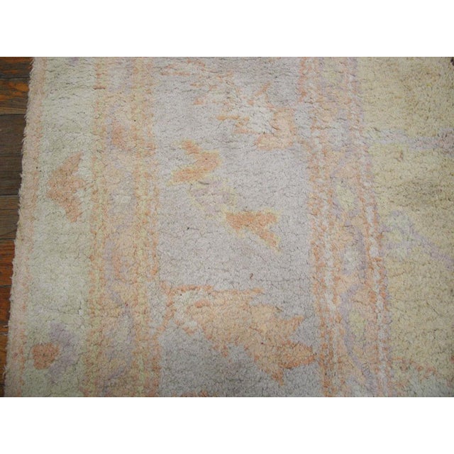 1930s White Cream Floral Antique Indian Cotton Agra Rug 6'4" X 7'10" Handknotted Wool Carpet For Sale - Image 4 of 6