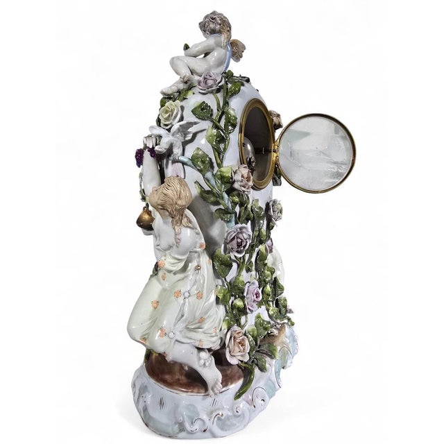 Antique German Porcelain Clock Garniture Set with Candelabra, 1890, Set of 3 For Sale - Image 9 of 15