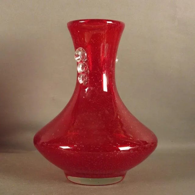 1950s Vintage Red Glass Vase with Handle from Murano, 1950s For Sale - Image 5 of 7