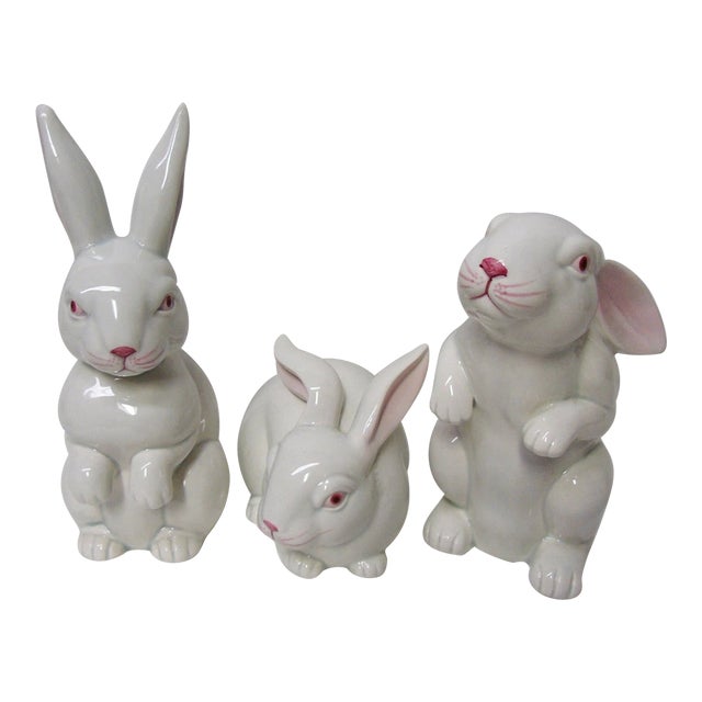 Vintage Fitz & Floyd Japan White Easter Rabbit Figurines-Set of 3 For Sale