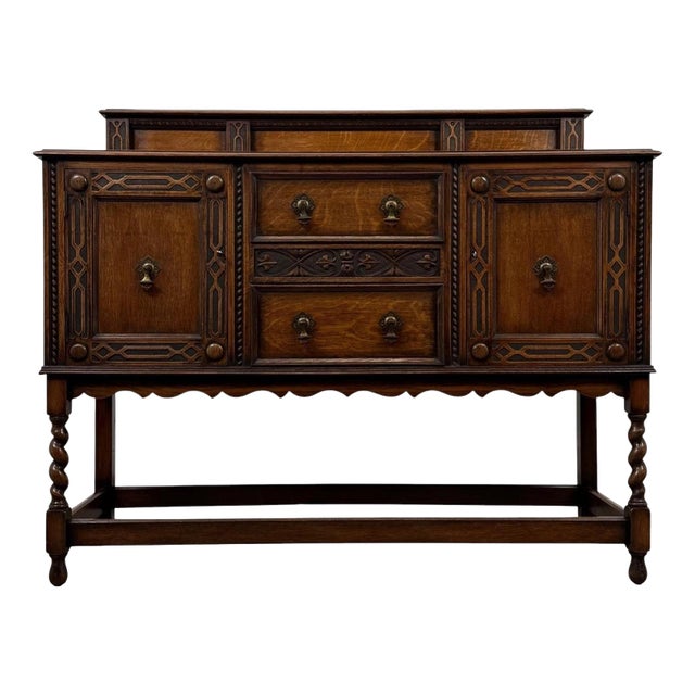 Antique Early 20th Century English Jacobean Oak Sideboard For Sale