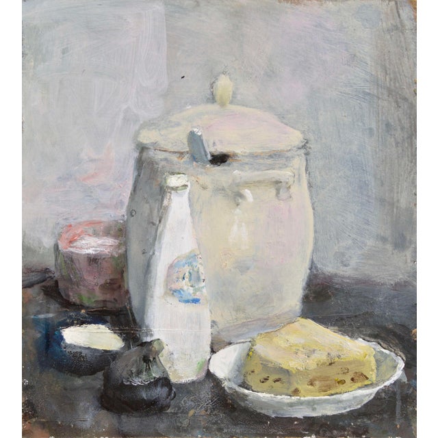 Imants Vecozols, Still Life with Cheese, 2000s, Oil on Cardboard For Sale - Image 4 of 4