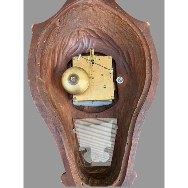 Brown Vintage Floral Carved Wall Hanging Clock Sweden Westerstrand For Sale - Image 8 of 10