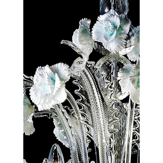 Luxury Romantic Venetian Floral Murano Glass Chandelier in White & Clear For Sale - Image 6 of 7