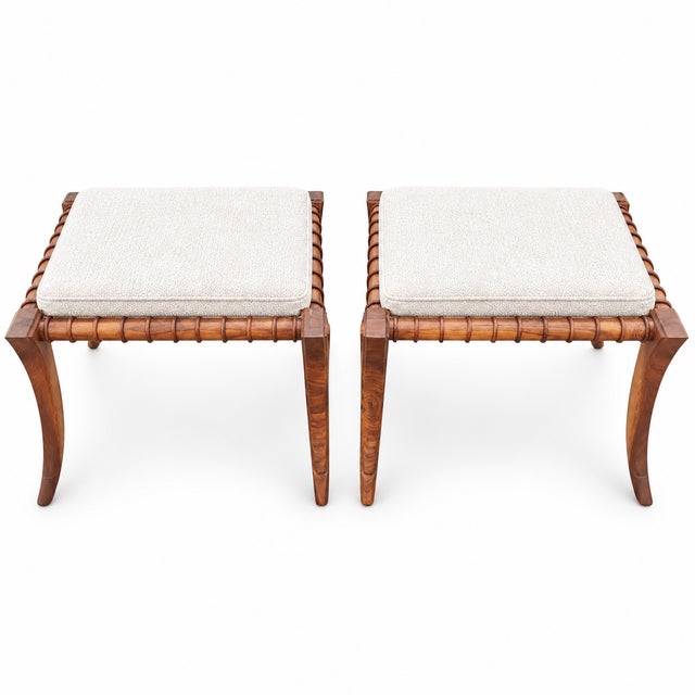 2000 - 2009 Solid Walnut Klismos Ottomans With Cushions For Sale - Image 5 of 6