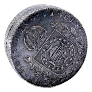 Silver Pill Box with Coin Appliqués and Removable Lid For Sale