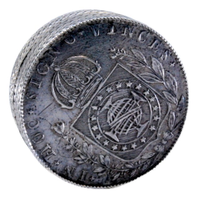 Silver Pill Box with Coin Appliqués and Removable Lid For Sale