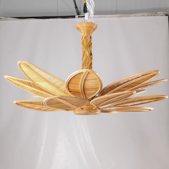 Vintage Rattan Leaf Chandelier For Sale - Image 6 of 11