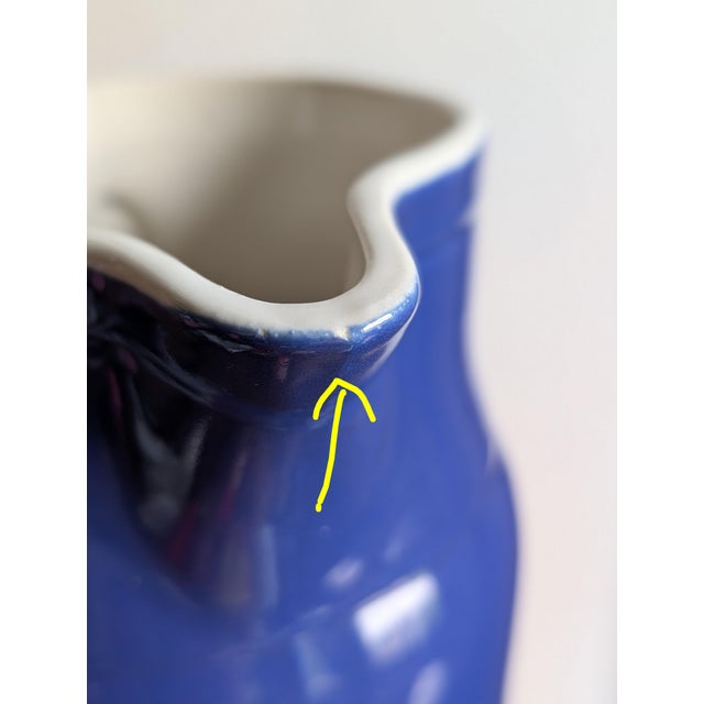 Vintage Digoin Grespots #4 Blue Stoneware Farmhouse Pitcher 8.5 Tall Vintage ~ Made in France For Sale - Image 14 of 14