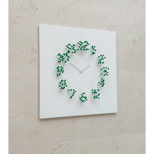 Green "Mocap" (White-Green) Illusionistic Wall Clock / Wall-Sculpture For Sale - Image 8 of 10