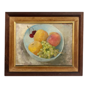 Polly ThayerOil Painting Still Life Fruit Bowl Polly Thayer Boston Modernist Woman Artist, c. 20th century