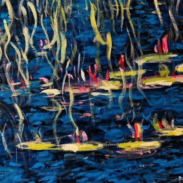 "Lilies in Blue 2" Contemporary Botanical Landscape Painting For Sale - Image 6 of 8