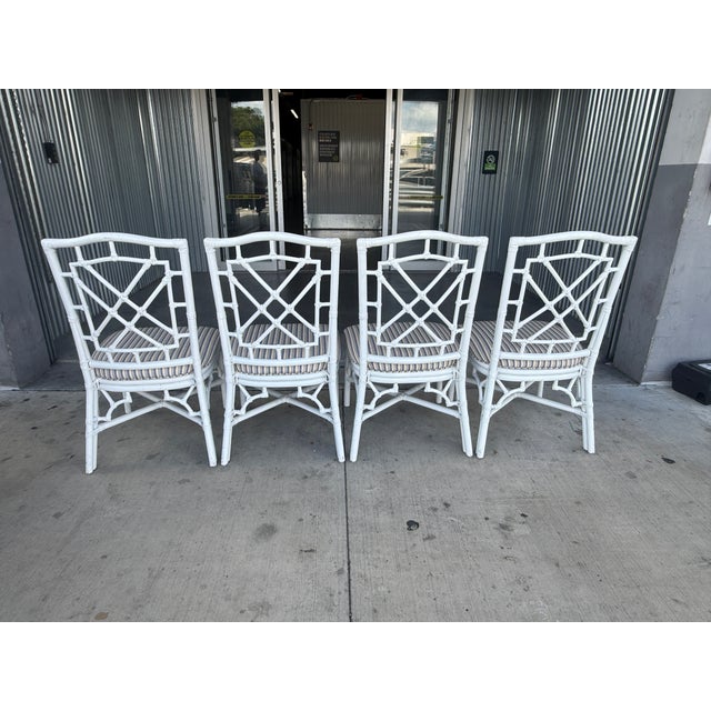 Late 20th Century Palm Beach Regency Chinese Chippendale Rattan Chairs With Fat Seats - Set of 4 For Sale - Image 11 of 11