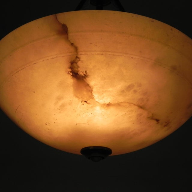 Beige Art Deco Style Pendant Lamp with Alabaster Bowl, 1980s For Sale - Image 8 of 18