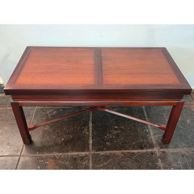 Brandt Antique 1939 Asian Theme Coffee Table Mahogany Swivel Top Game Table For Sale - Image 4 of 10