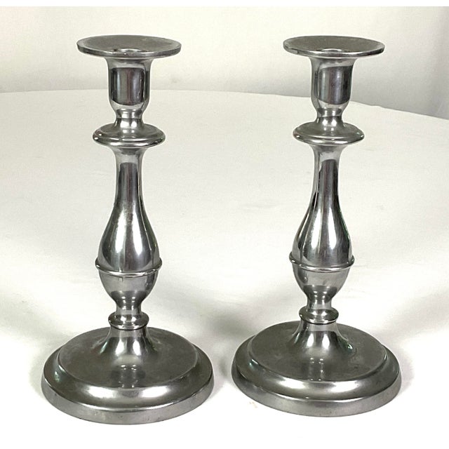 American The Wilton Company Pewter Candlesticks a Pair For Sale - Image 3 of 5