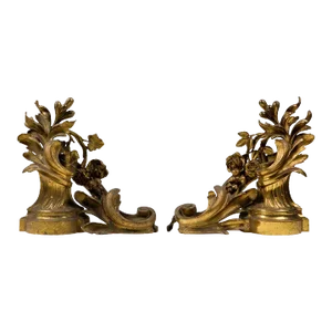 1920s Bronze Louis XVI-Style Chenets- a Pair
