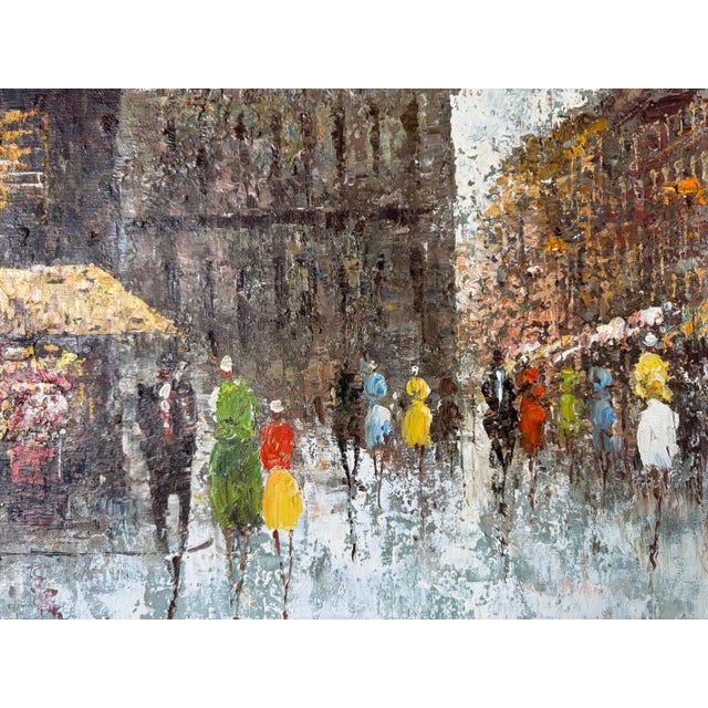 French 1970s Vintage Parisian Street Scene Oil Painting on Canvas For Sale - Image 3 of 9
