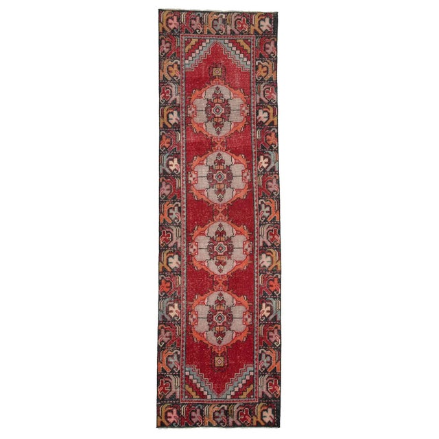 Textile Vintage Red Turkish Runner-2′10″ × 9′5″ For Sale - Image 7 of 7