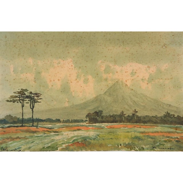Blue Vintage Indonesian Watercolor Landscape Paintings - a Pair For Sale - Image 8 of 10