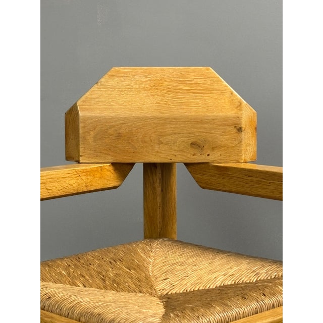 1970s Postmodern Brutalist Dutch Oak Corner Chair with Rush Seat, 1970s For Sale - Image 5 of 18