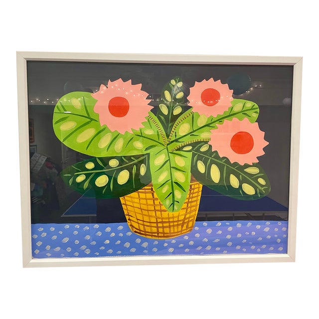 Original 2019 “Life Energy” Acrylic Painting in Simple White Frame For Sale