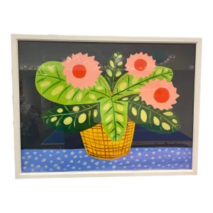 Original 2019 “Life Energy” Acrylic Painting in Simple White Frame