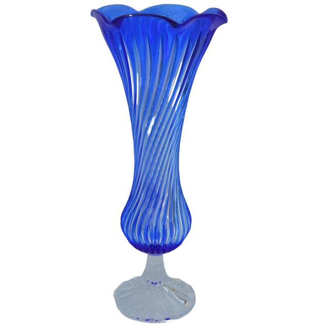 Vintage Mid 20th Century Crystal-Cut Blue Vase For Sale - Image 4 of 9