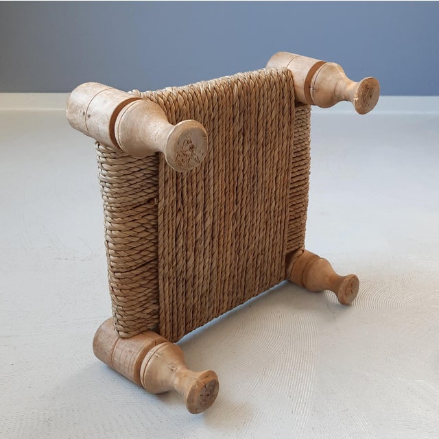 Mid-Century Modern Wood and Rope Ottoman, 1960s For Sale - Image 3 of 5