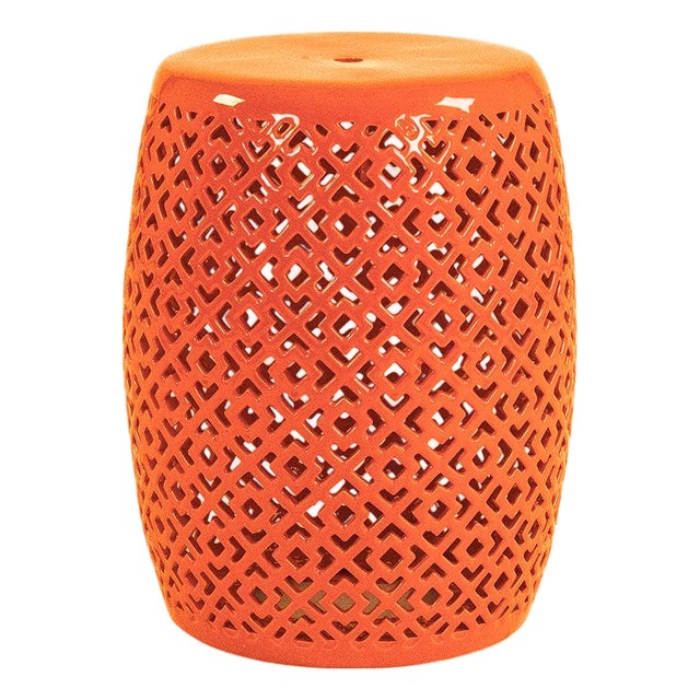 Lorin Orange Glaze Diamond Pierced Garden Stool For Sale
