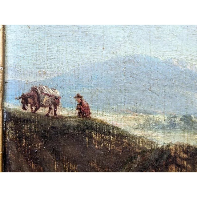 Landscape with Man and Donkey, 1800s, Oil on Wood, Framed For Sale - Image 7 of 8