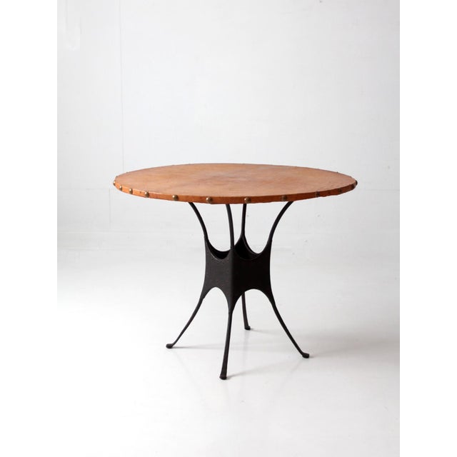 Mid-Century Leather and Iron Round Dining Table For Sale - Image 11 of 16