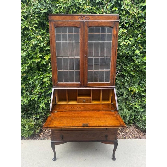 1930s Vintage Uk Imported Edwardian Style Bureau Bookcase/Secretary Desk For Sale - Image 5 of 18