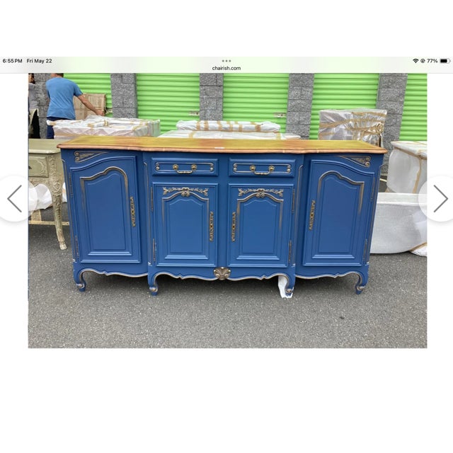 French Blue Painted Credenza W/Gold Accents For Sale - Image 16 of 16