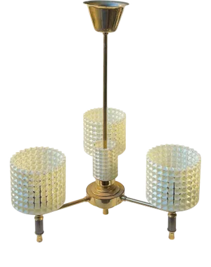 Scandinavian Modern Chandelier in Brass and Waffle Glass, 1960s
