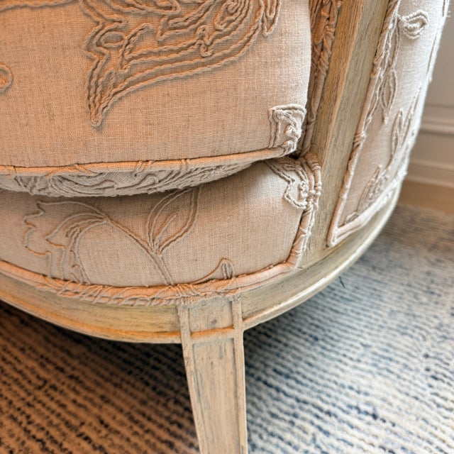 Tall Embroidered Wingback With Footstool For Sale - Image 10 of 13