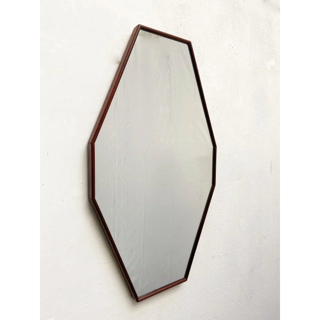 Octagonal Teak Wall Mirror, Italy, 1960s For Sale - Image 3 of 7