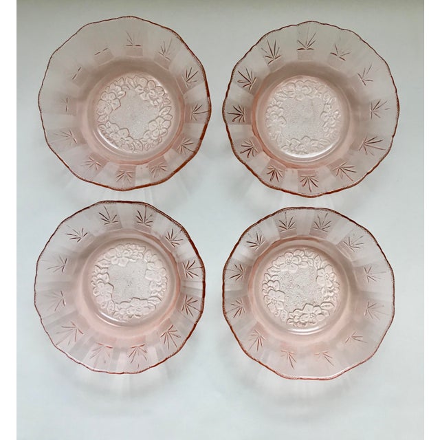 1940s Pink Floral Glass Dishes- Set of 14 For Sale - Image 4 of 12
